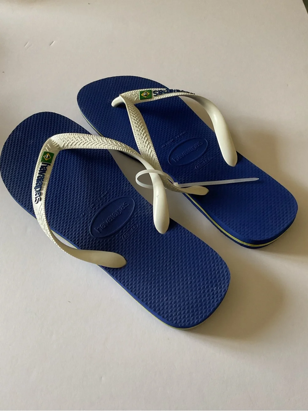 HAVAIANAS MENS FLIP FLOPS BLUE WITH WHITE SIZE 11/12 NWOT EU 45-46
